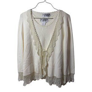 Joseph A Women's Medium Ivory Cream Cardigan Sweater Blend Crochet Lace Boho Y2k
